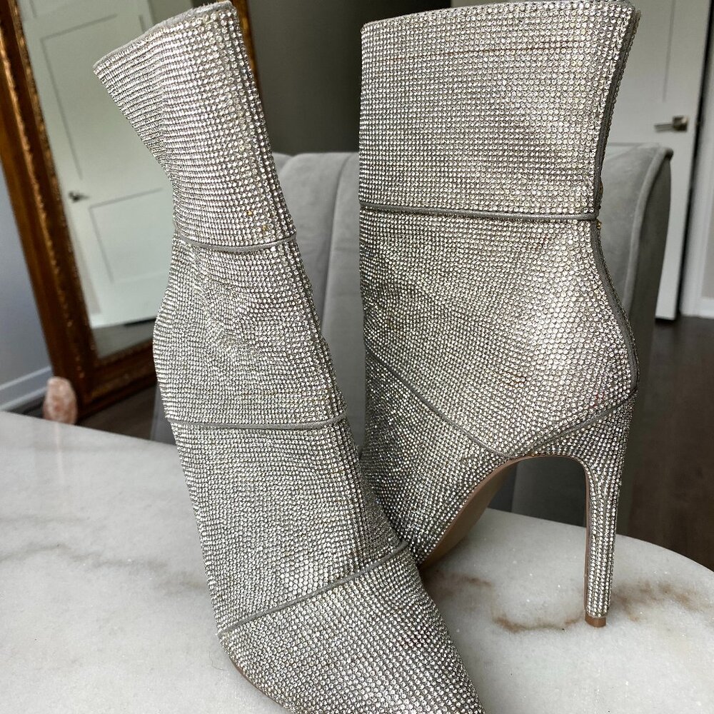Steve Madden Silver Rhinestone Ankle Boots